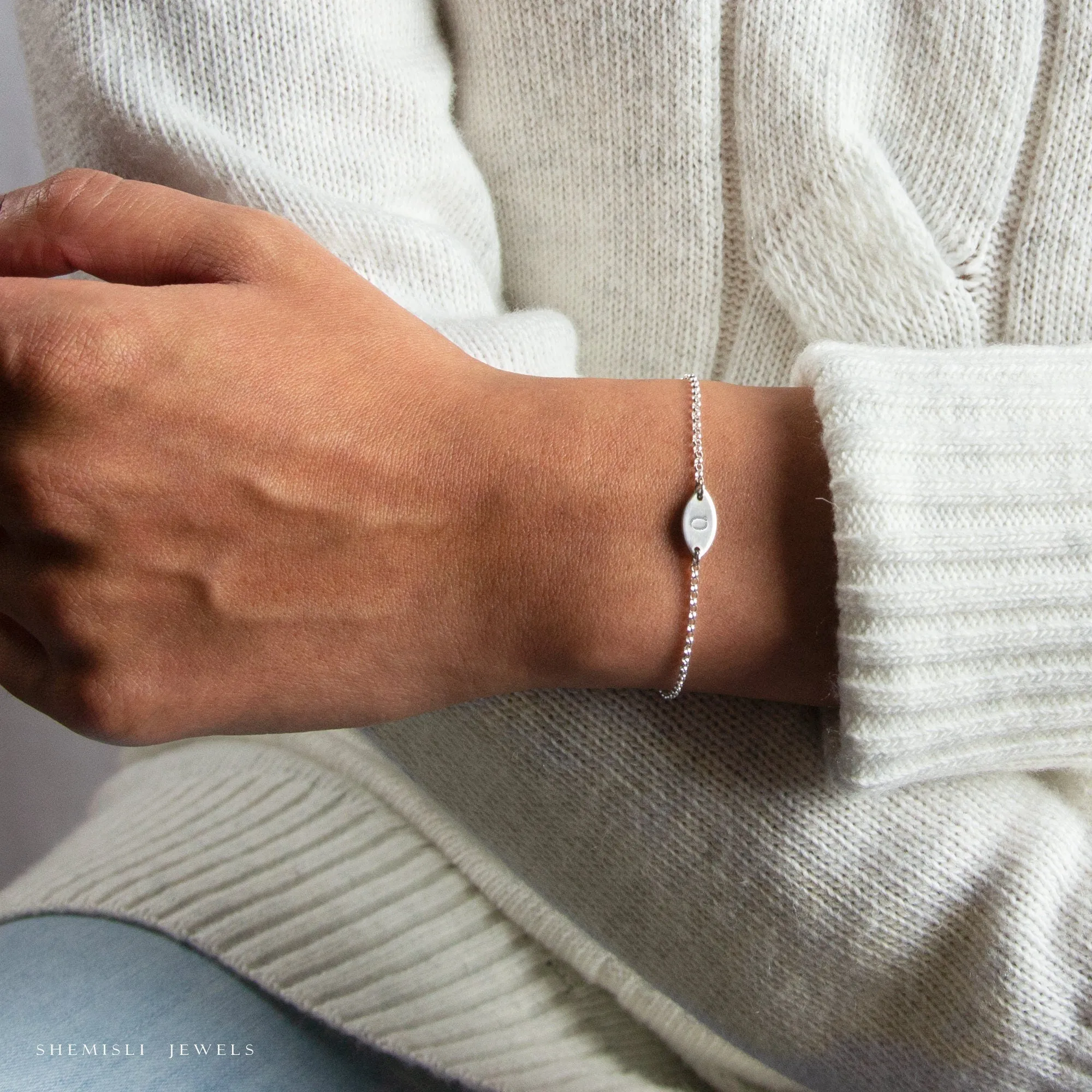 Initial marquise bracelet, customized letter or monogram, delicate style jewelry, gift for her, girls, Unisex, Gold Filled, Silver • bmqsh12