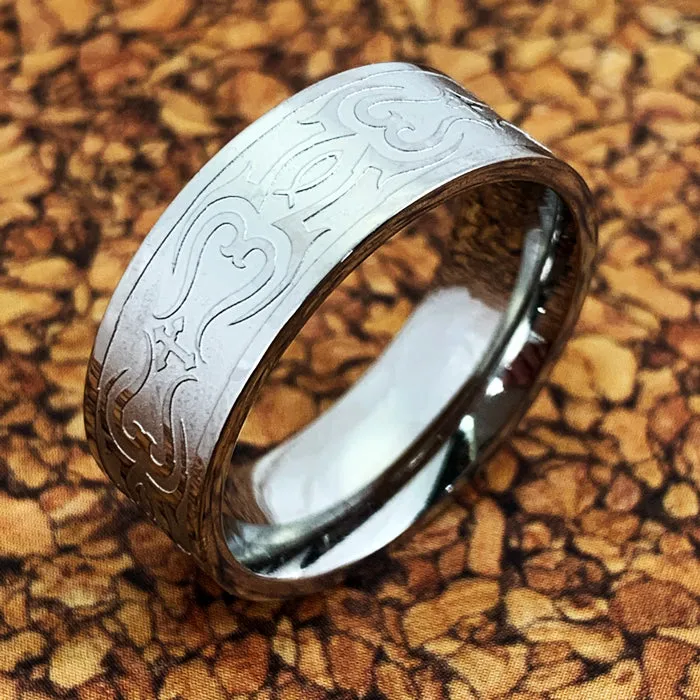 Jesus Fish Cross Ring Tribal Design