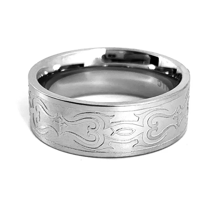 Jesus Fish Cross Ring Tribal Design
