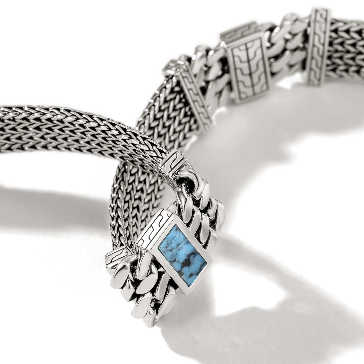 John Hardy Classic Chain Rata Sterling Silver Bracelet with Turquoise and Black Matrix