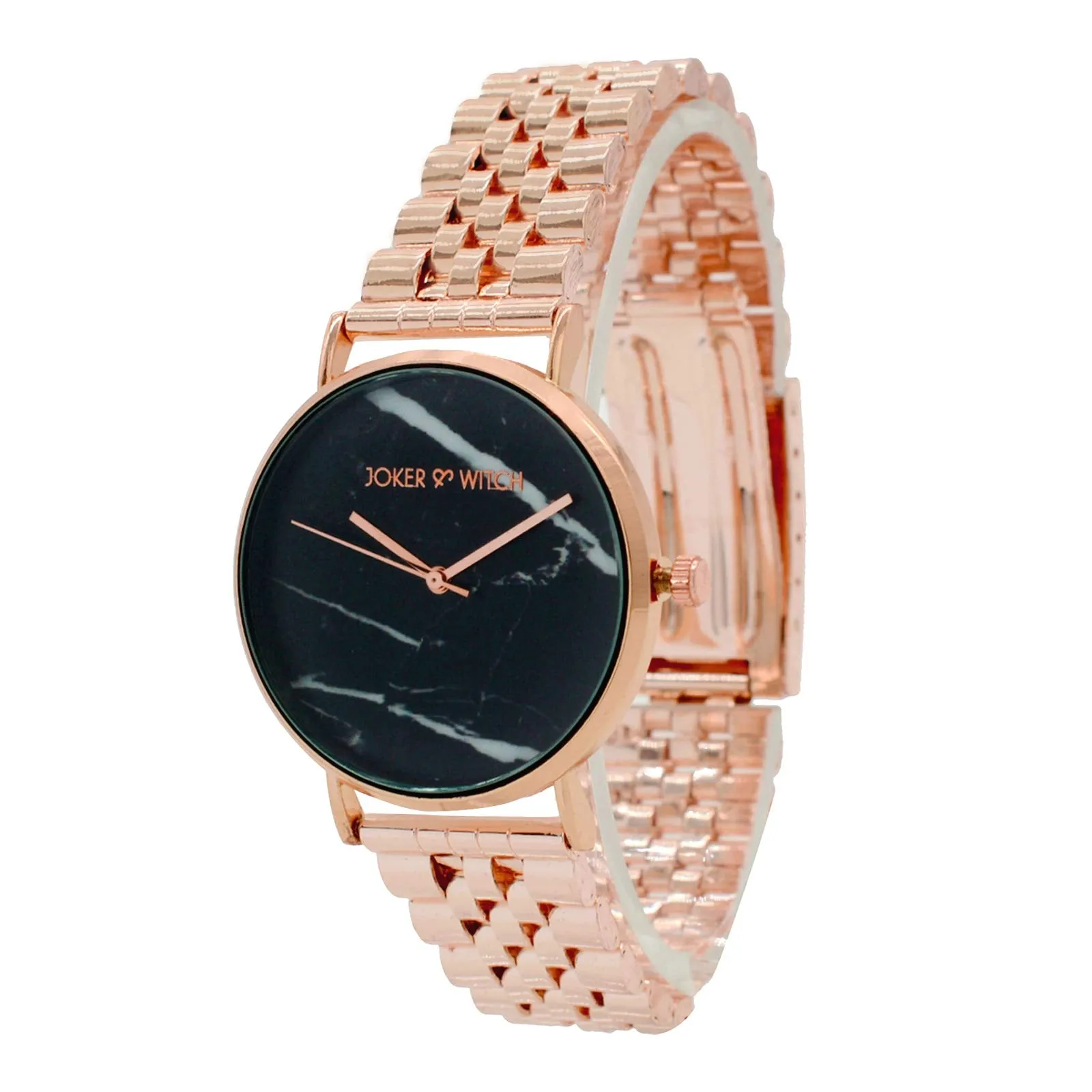 Joker & Witch Analogue Women's Watch(Black Dial Rose Gold Colored Strap)-JWBS157