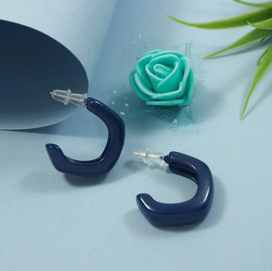 Korean Blue Coloured Curved Hoops Earring