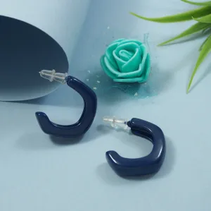 Korean Blue Coloured Curved Hoops Earring