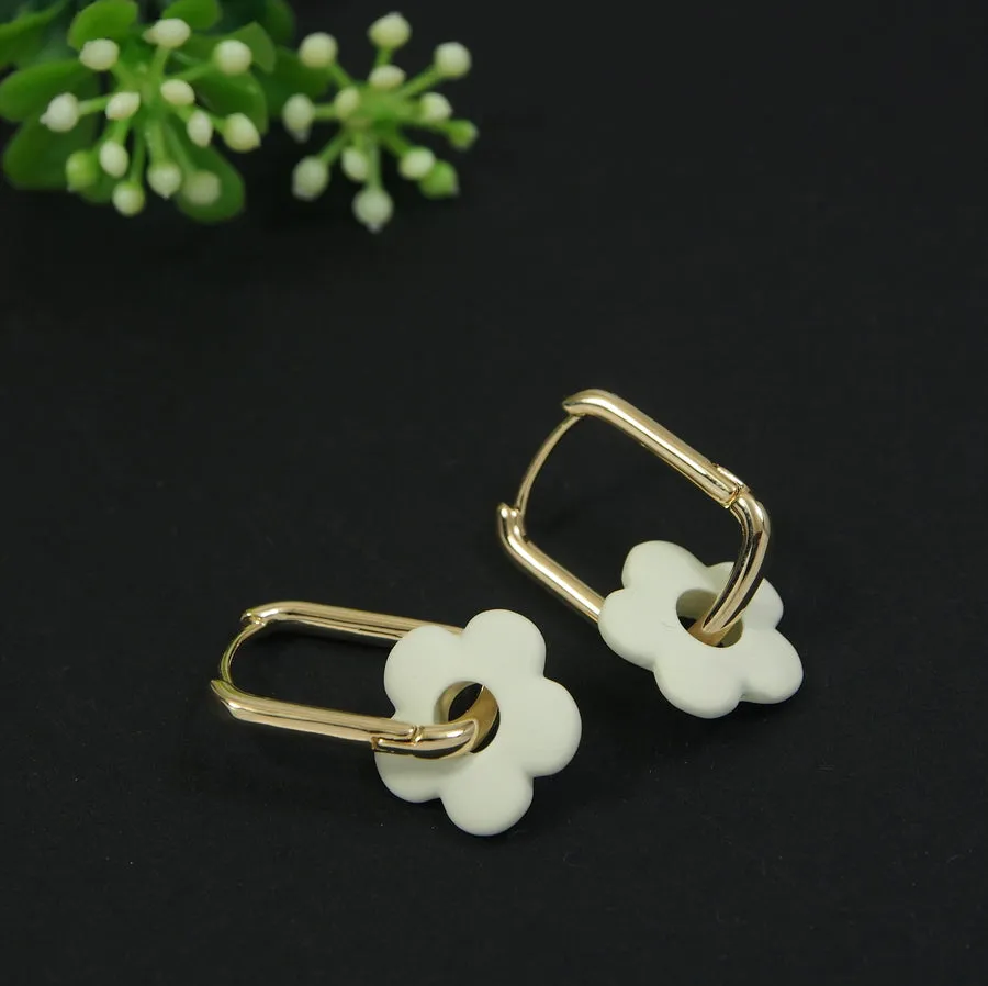 Korean Gold Plated Marbled Colourful Floral Hoops Earring