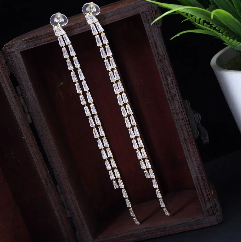 Korean Gold/Silver Plated Long Chain Baguette Earring