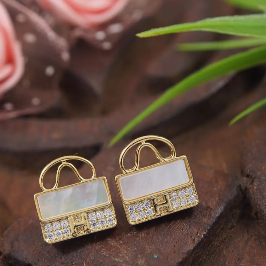 Korean Gold/Silver/Rosegold Plated Handbag party bling cubic earrings