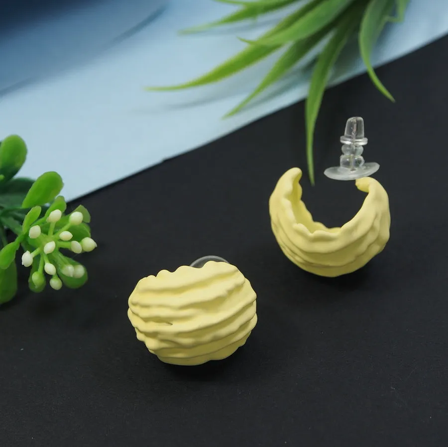 Korean White and Yellow Coloured Blow Shell Stud Earring