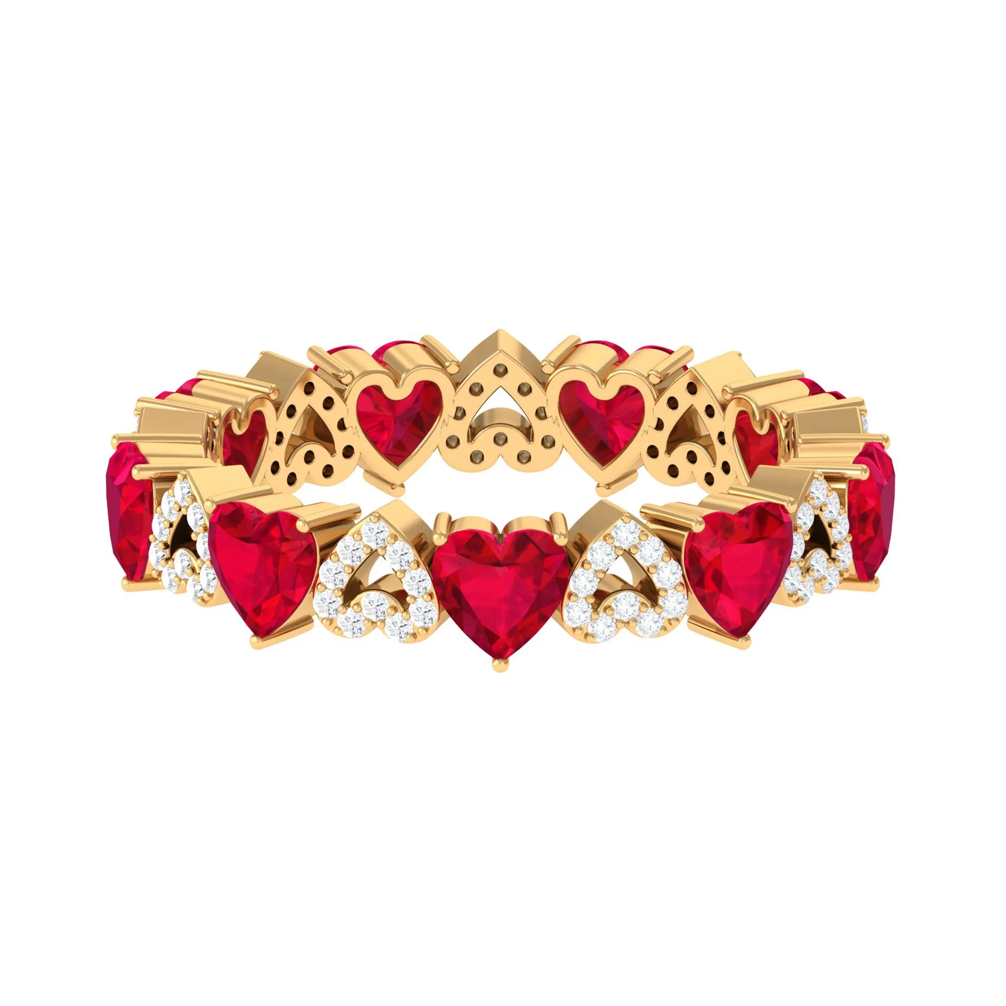 Lab-Created Ruby and Diamond Heart Eternity Band Ring