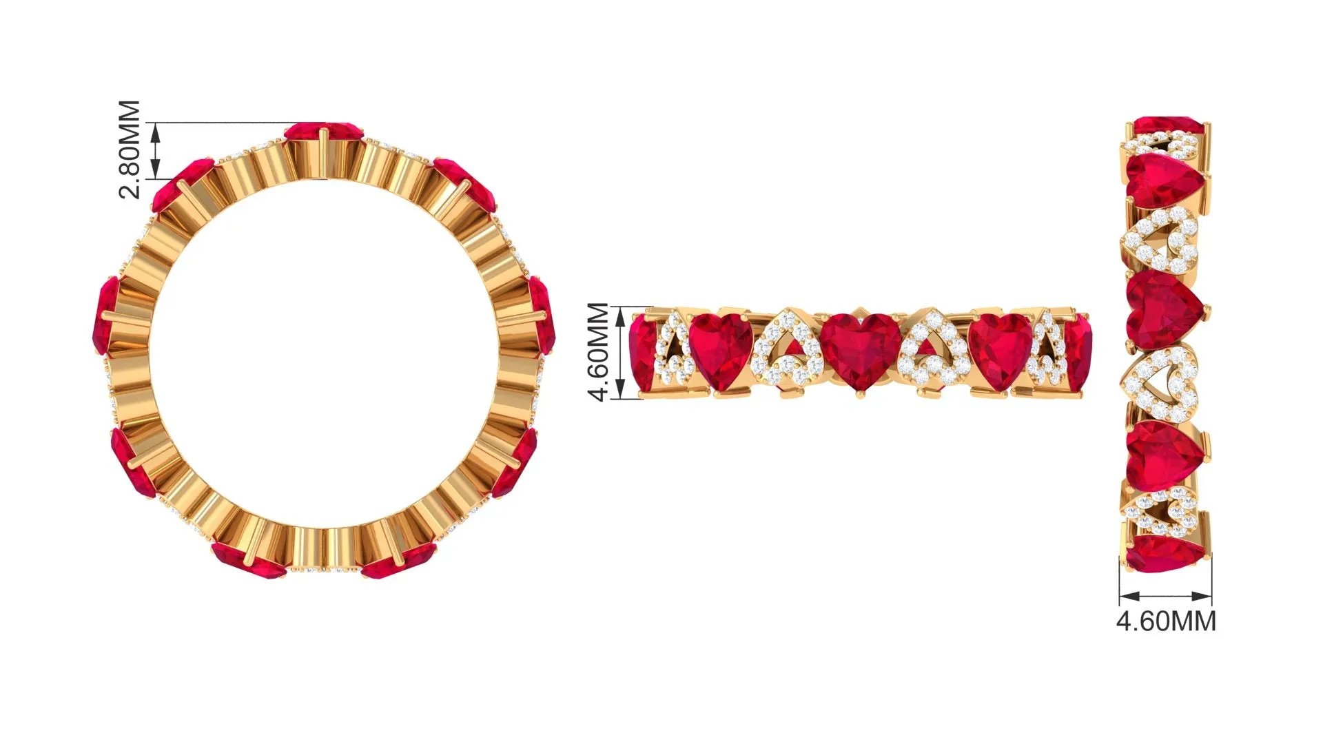 Lab-Created Ruby and Diamond Heart Eternity Band Ring
