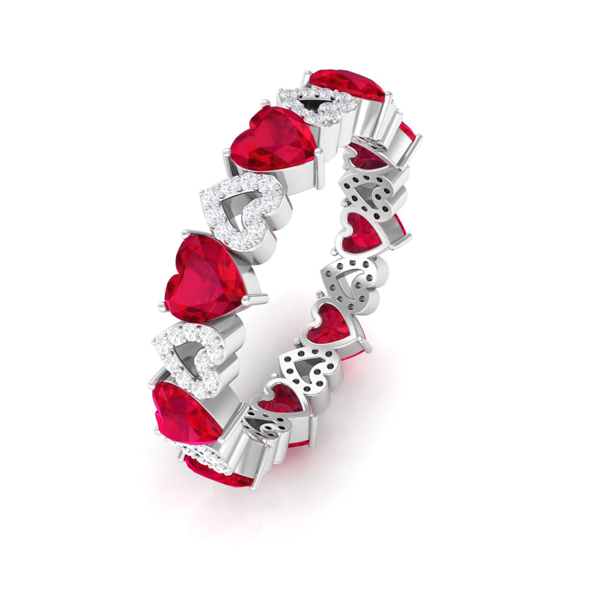 Lab-Created Ruby and Diamond Heart Eternity Band Ring