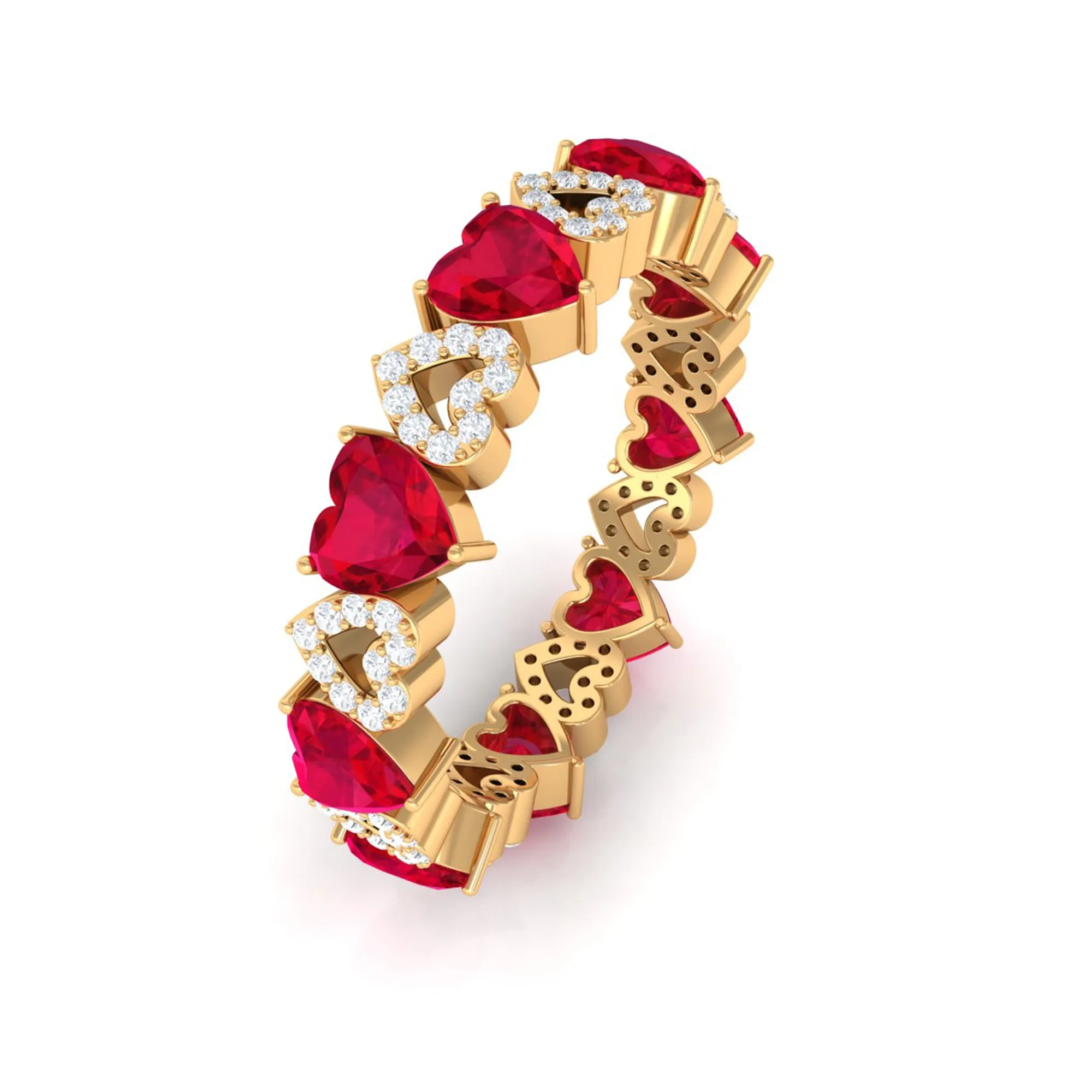 Lab-Created Ruby and Diamond Heart Eternity Band Ring