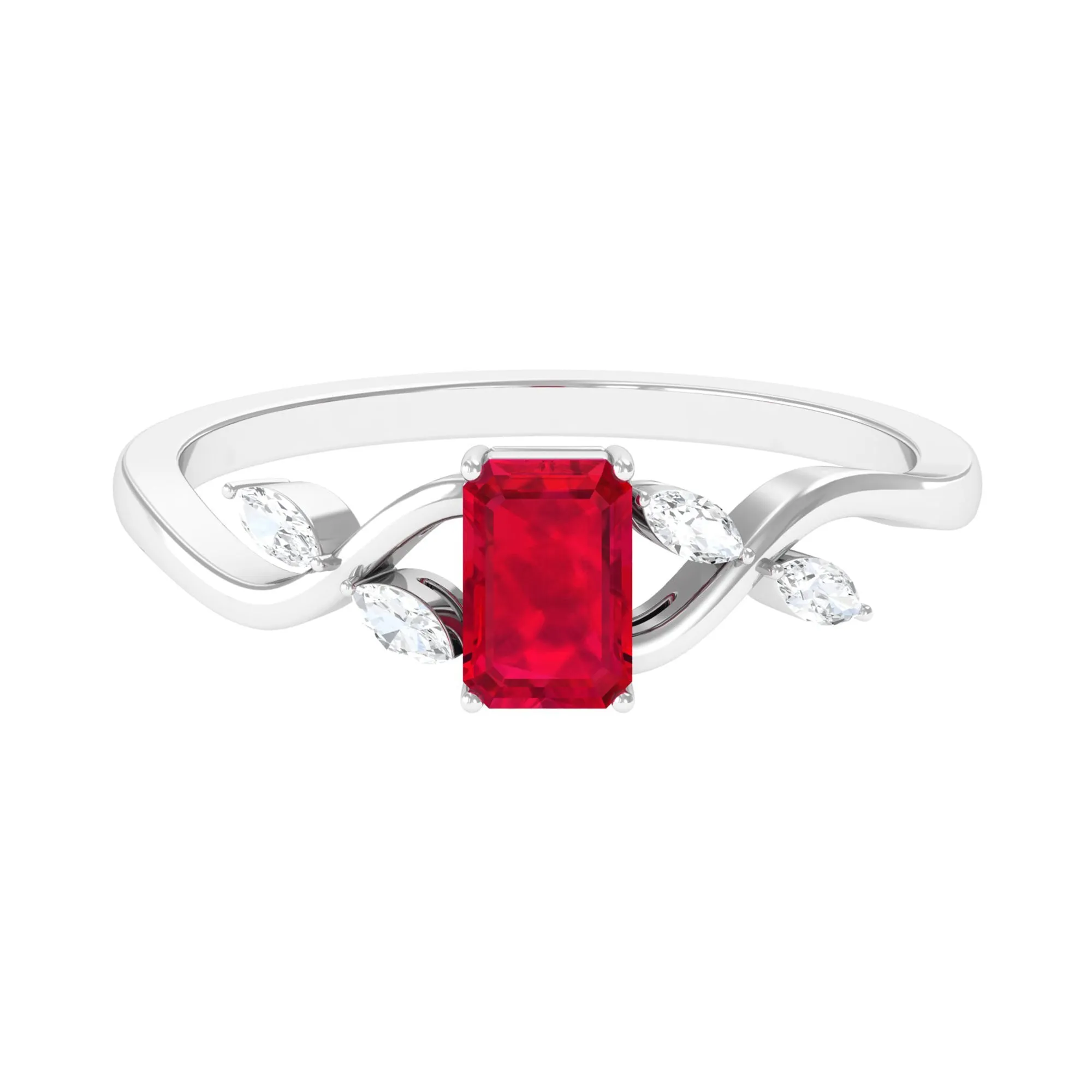 Lab Grown Ruby Solitaire Split Shank Ring with Diamond