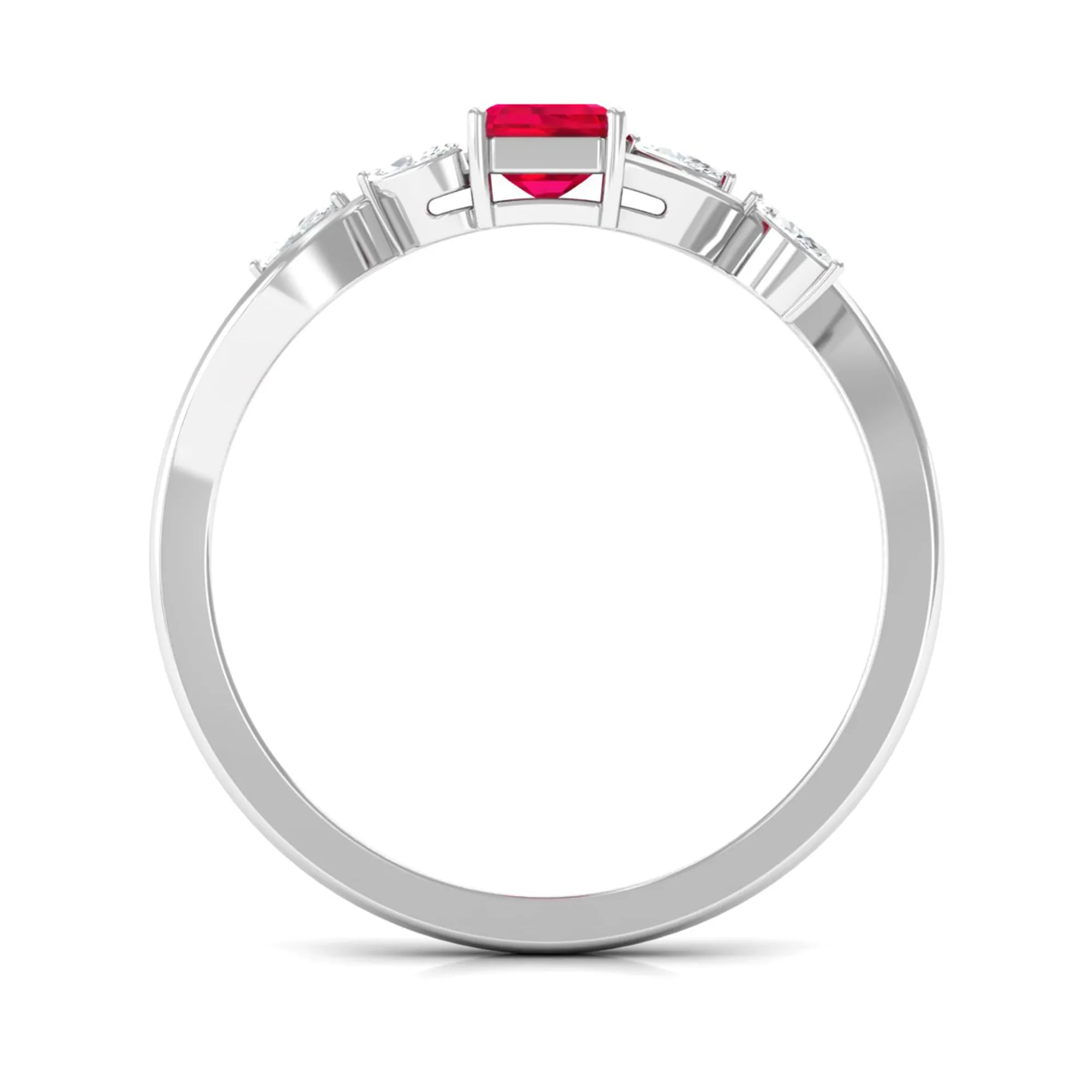 Lab Grown Ruby Solitaire Split Shank Ring with Diamond
