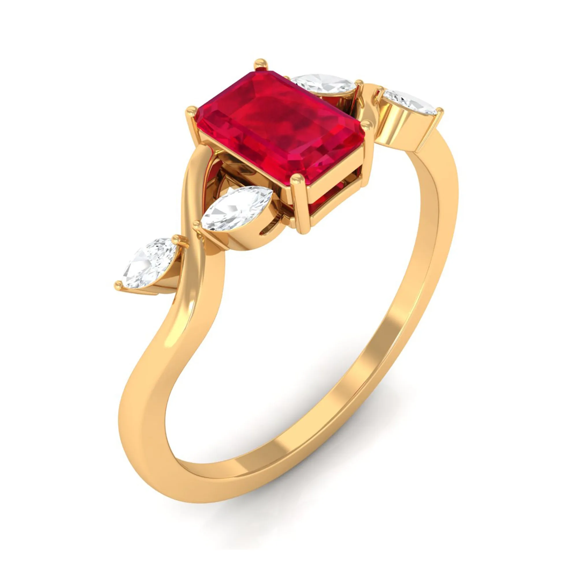 Lab Grown Ruby Solitaire Split Shank Ring with Diamond
