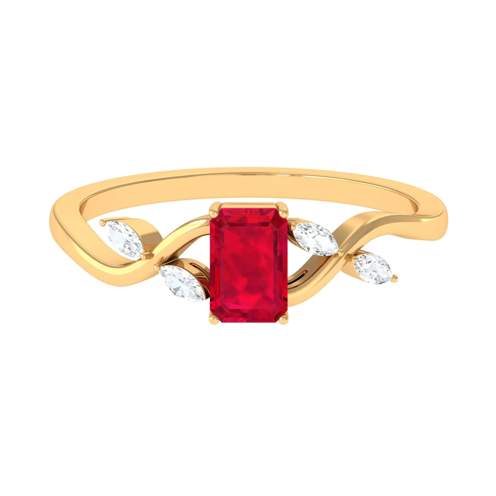 Lab Grown Ruby Solitaire Split Shank Ring with Diamond