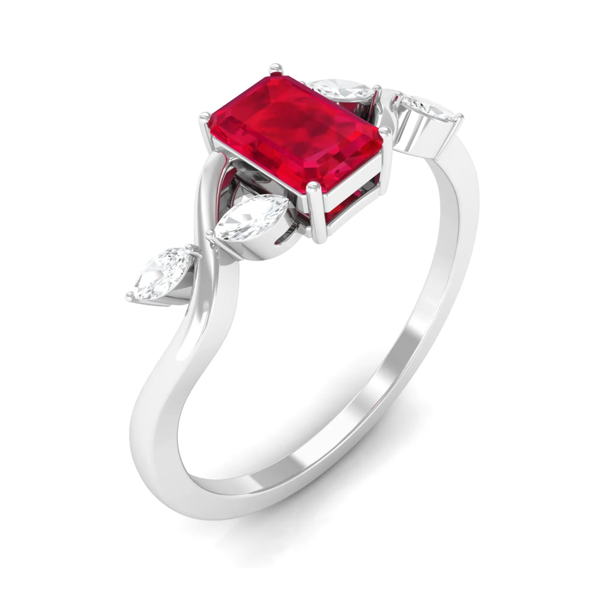Lab Grown Ruby Solitaire Split Shank Ring with Diamond