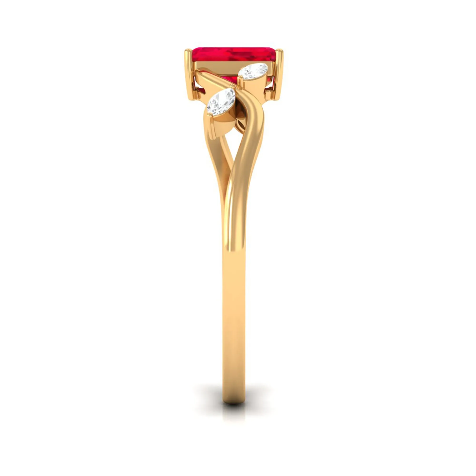 Lab Grown Ruby Solitaire Split Shank Ring with Diamond