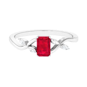 Lab Grown Ruby Solitaire Split Shank Ring with Diamond