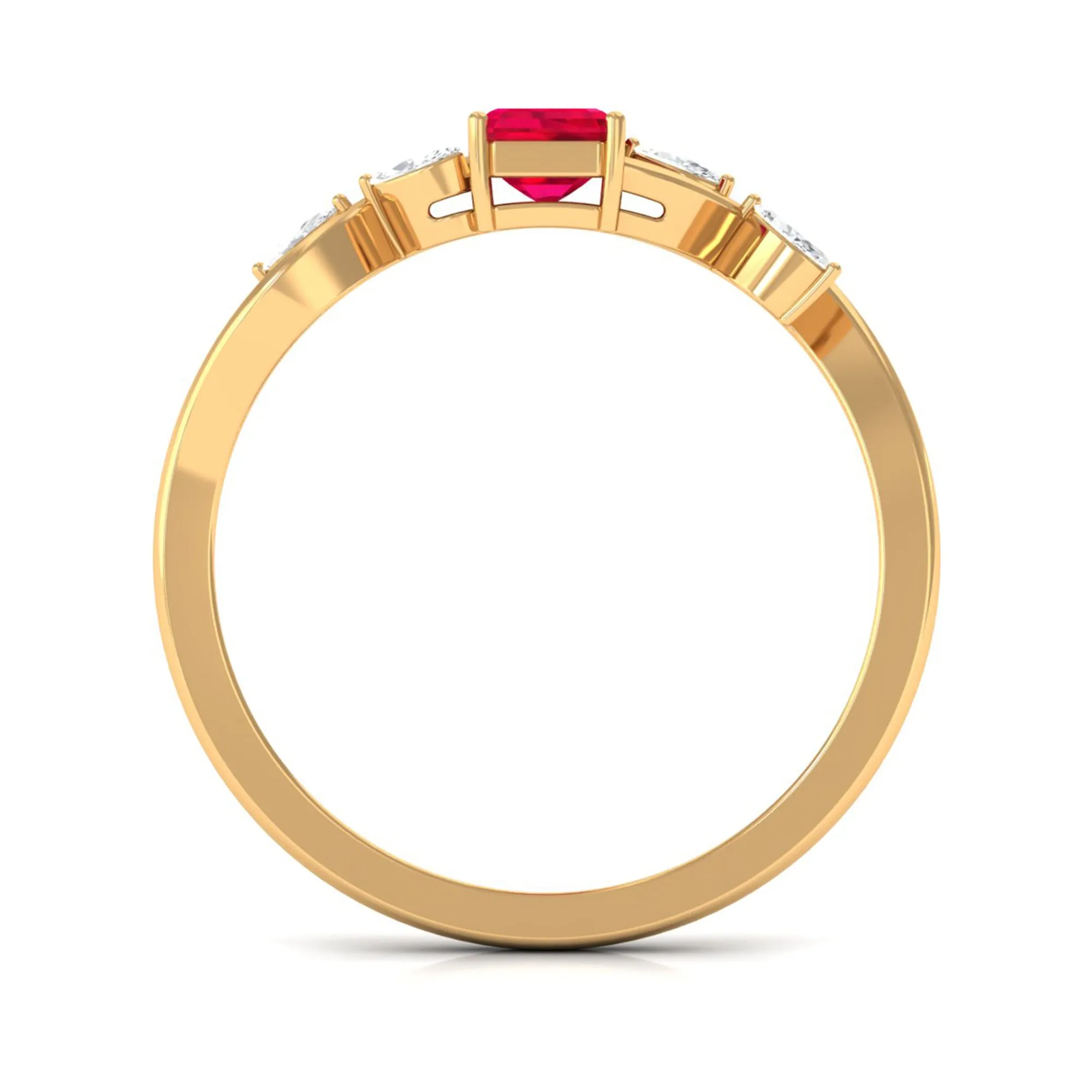 Lab Grown Ruby Solitaire Split Shank Ring with Diamond