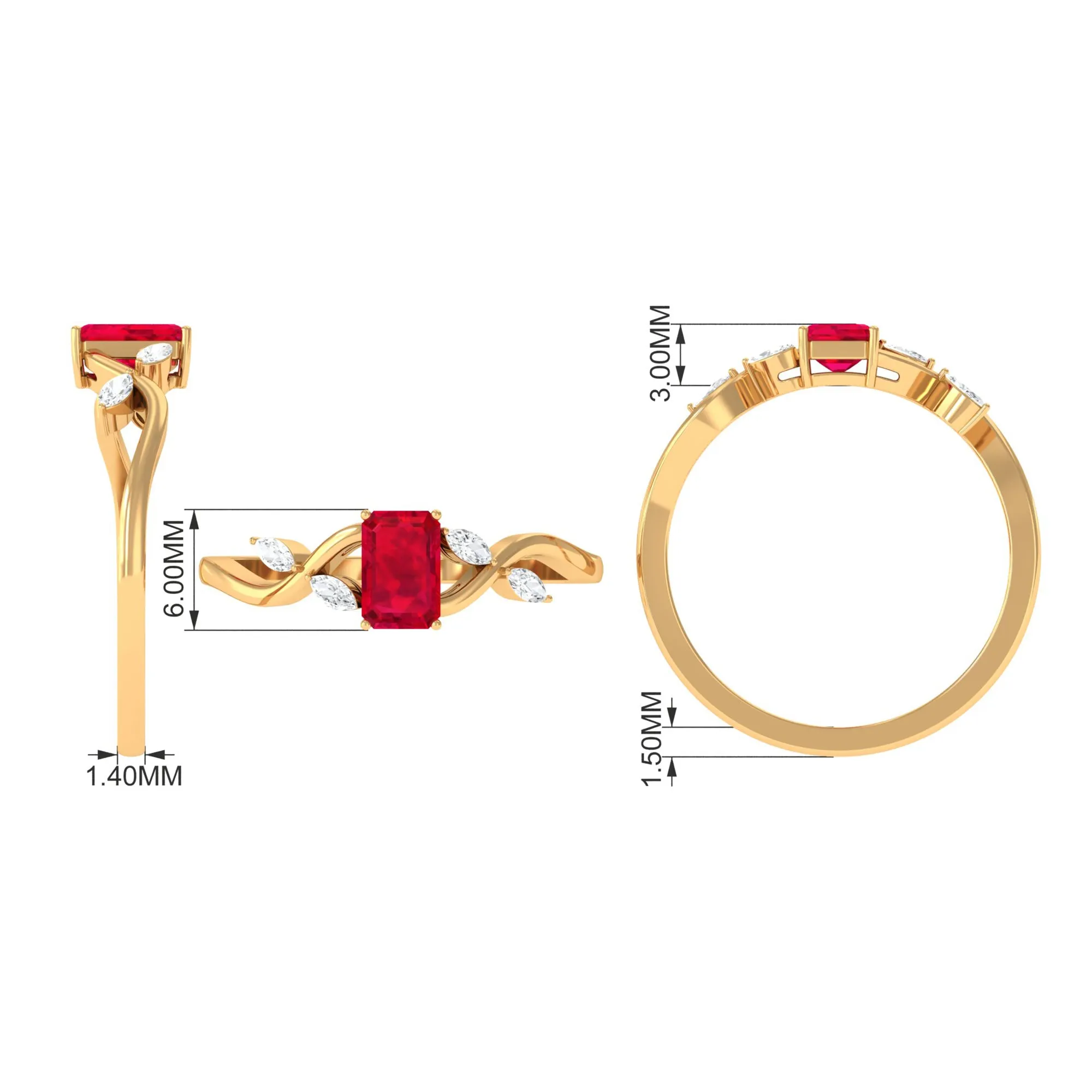 Lab Grown Ruby Solitaire Split Shank Ring with Diamond