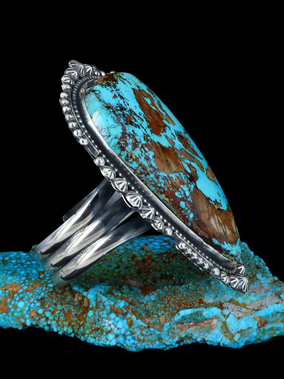 Large Native American Sterling Silver Royston Turquoise Bracelet