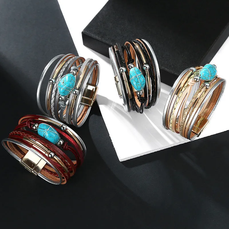 Leather Turquoise Beaded Bracelet