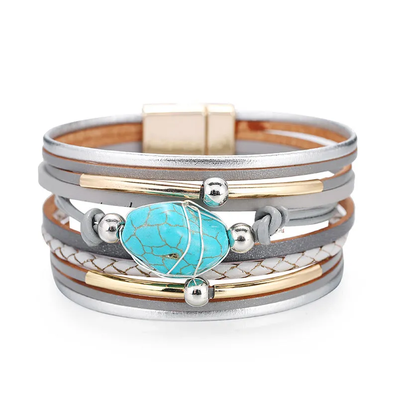 Leather Turquoise Beaded Bracelet