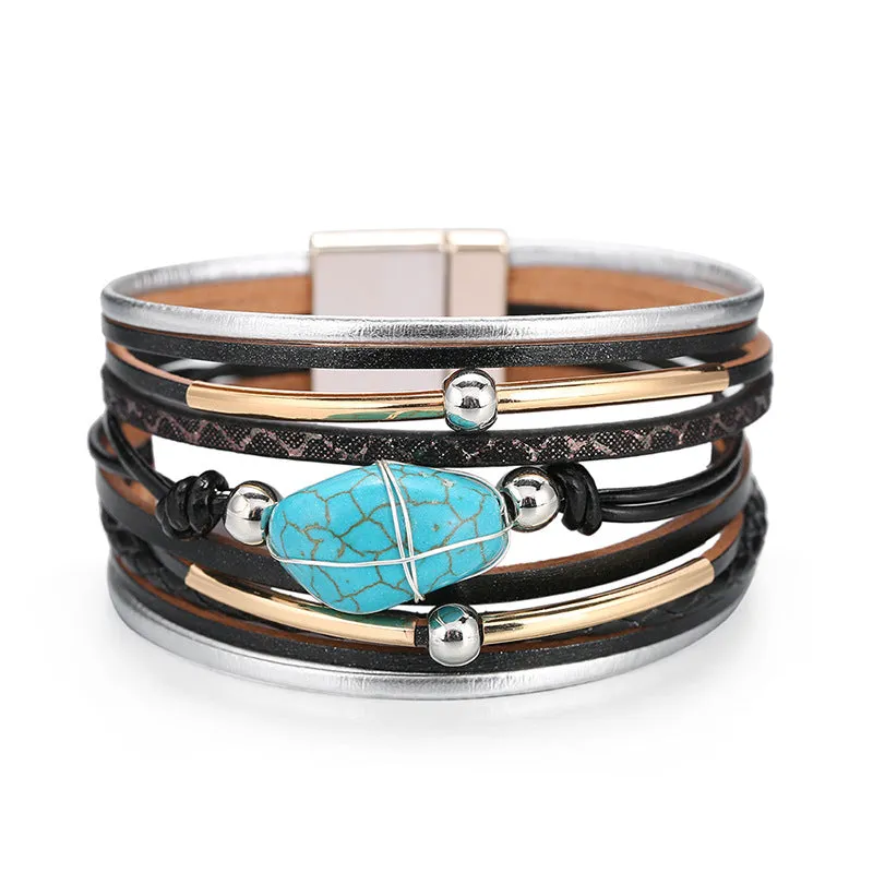 Leather Turquoise Beaded Bracelet