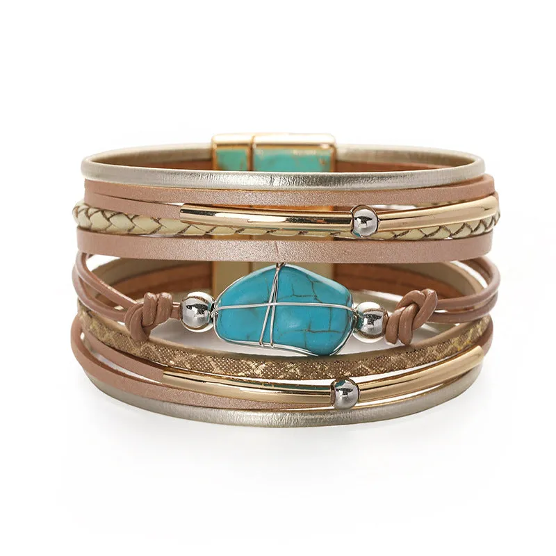 Leather Turquoise Beaded Bracelet