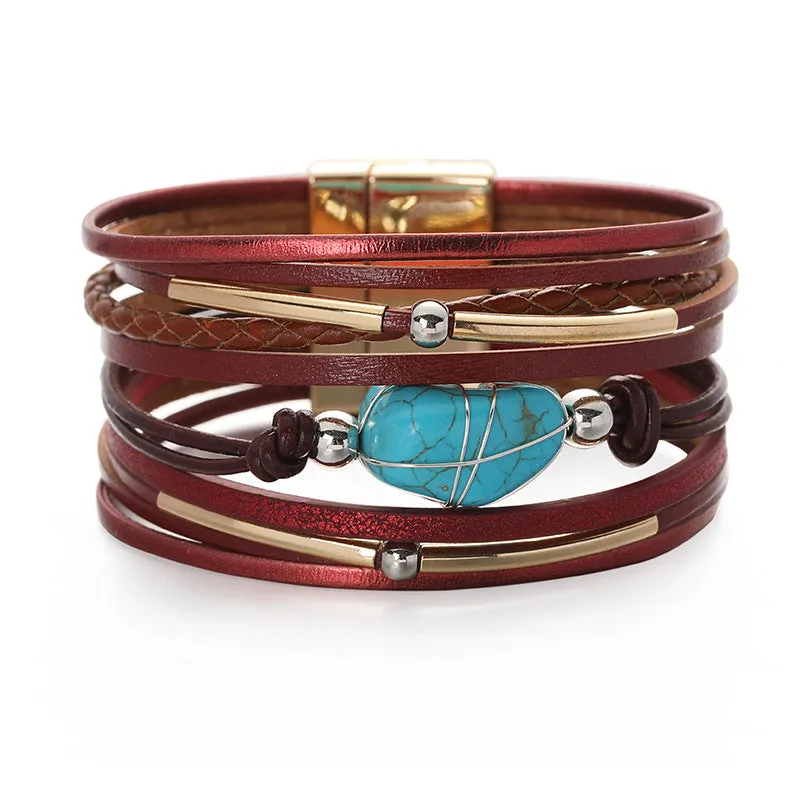 Leather Turquoise Beaded Bracelet