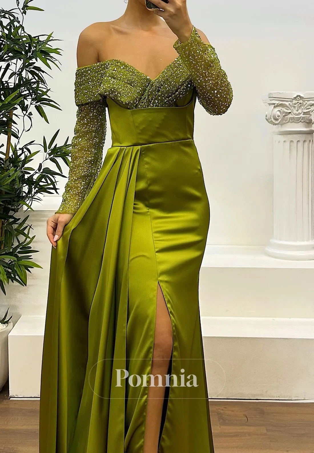 Long Sweetheart Ruched Sequins Evening Dress
