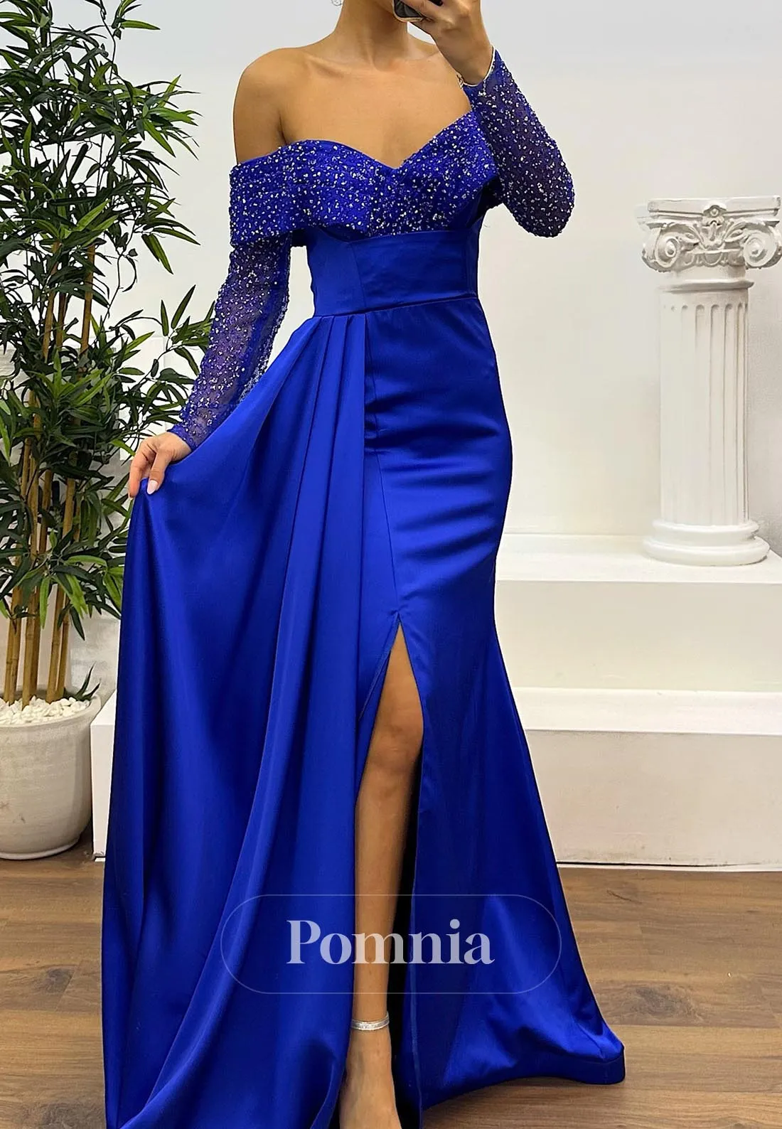 Long Sweetheart Ruched Sequins Evening Dress