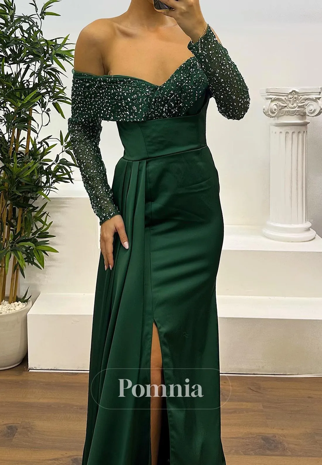 Long Sweetheart Ruched Sequins Evening Dress