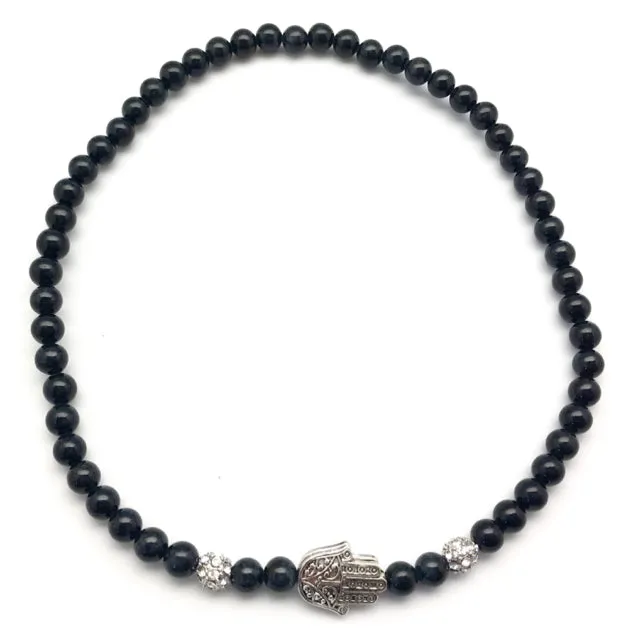 Love, Lisa Black Onyx and Silver Pave Hamsa Stretch Wrap Bracelet