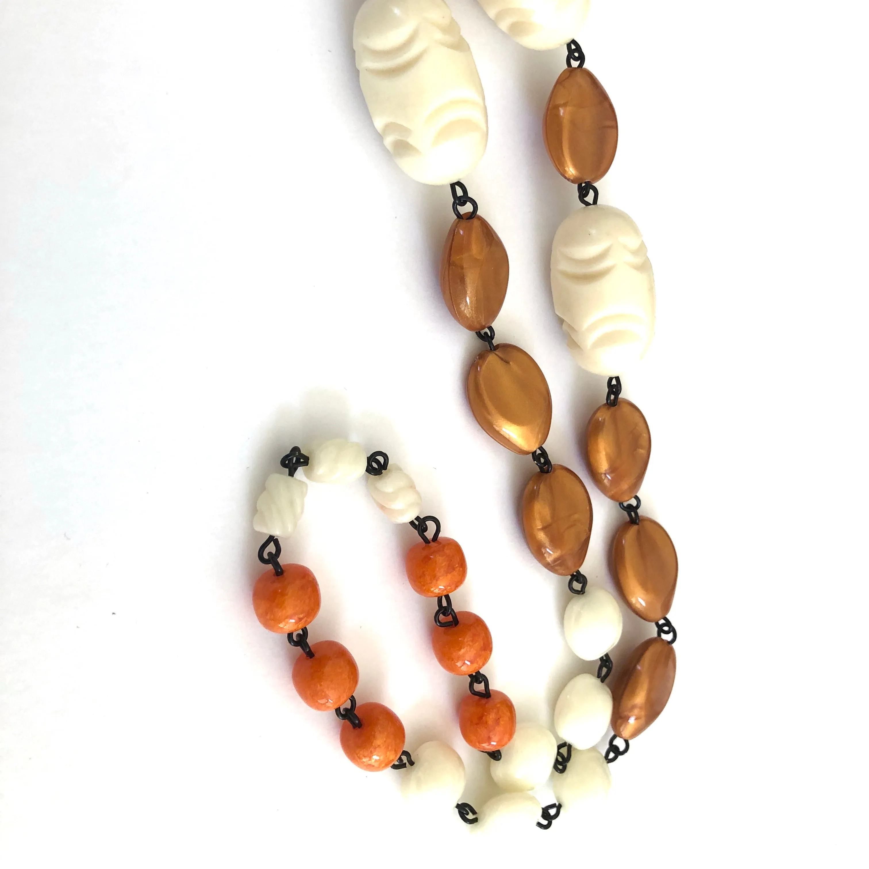Marbled Copper & Cream Carved Carmen Necklace