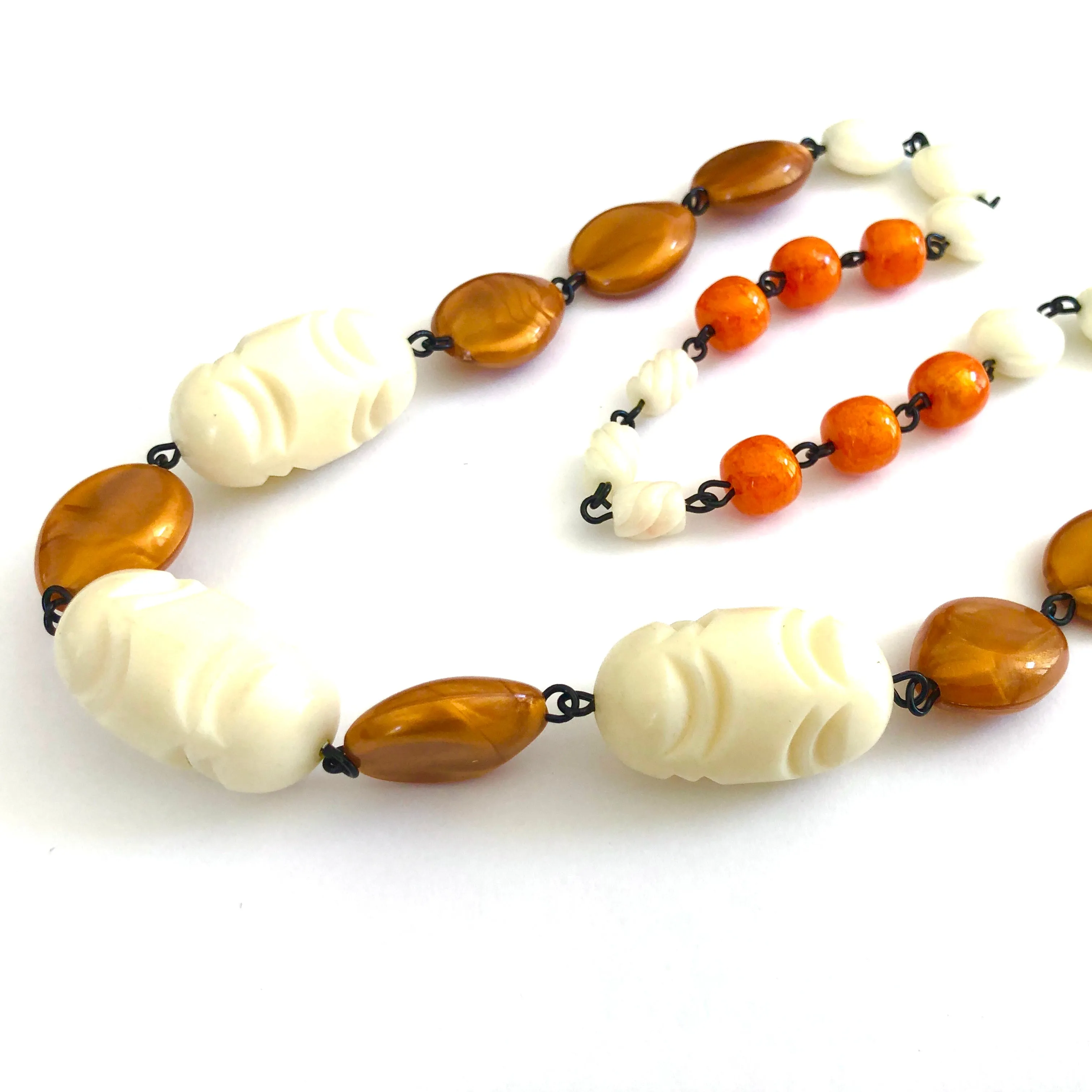 Marbled Copper & Cream Carved Carmen Necklace