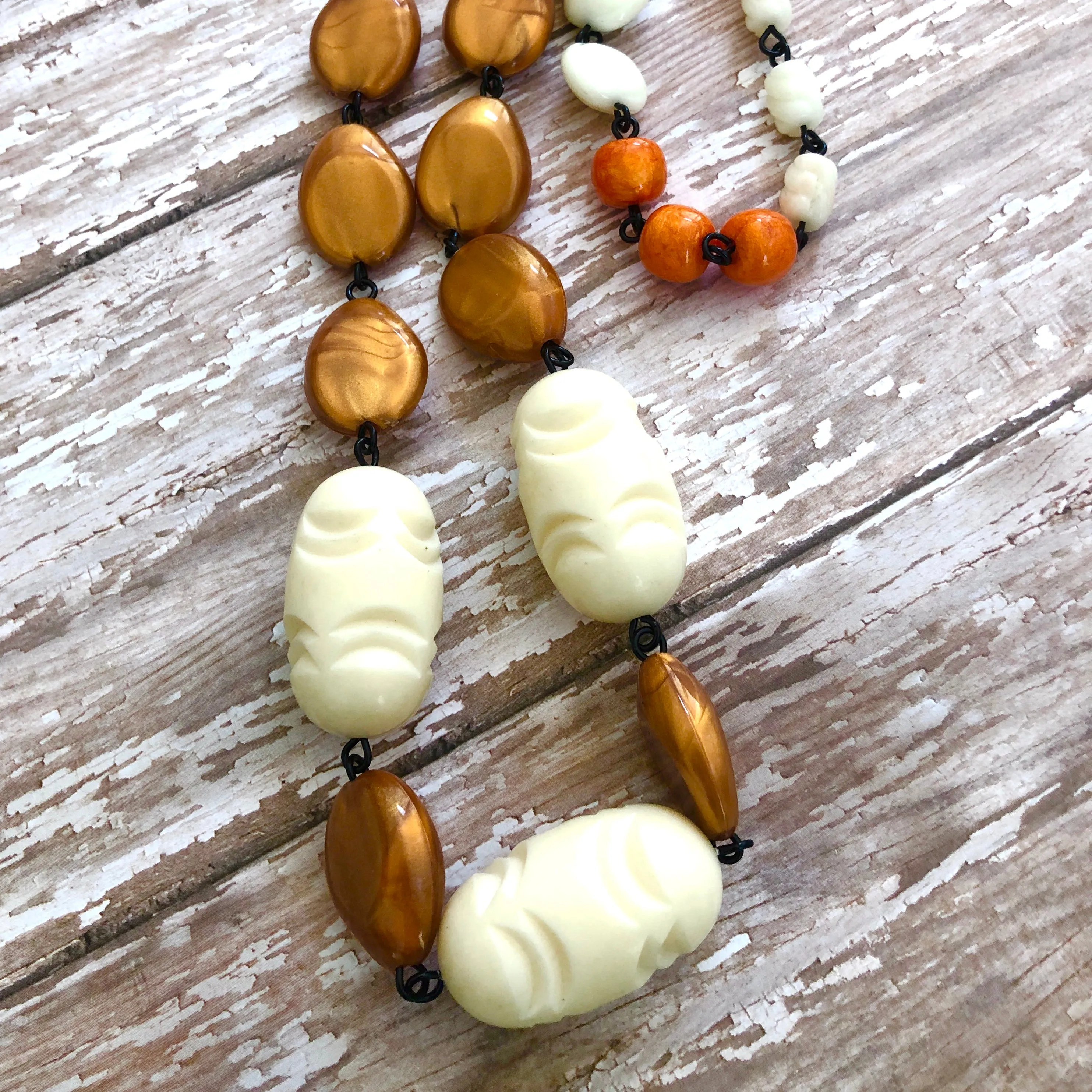Marbled Copper & Cream Carved Carmen Necklace
