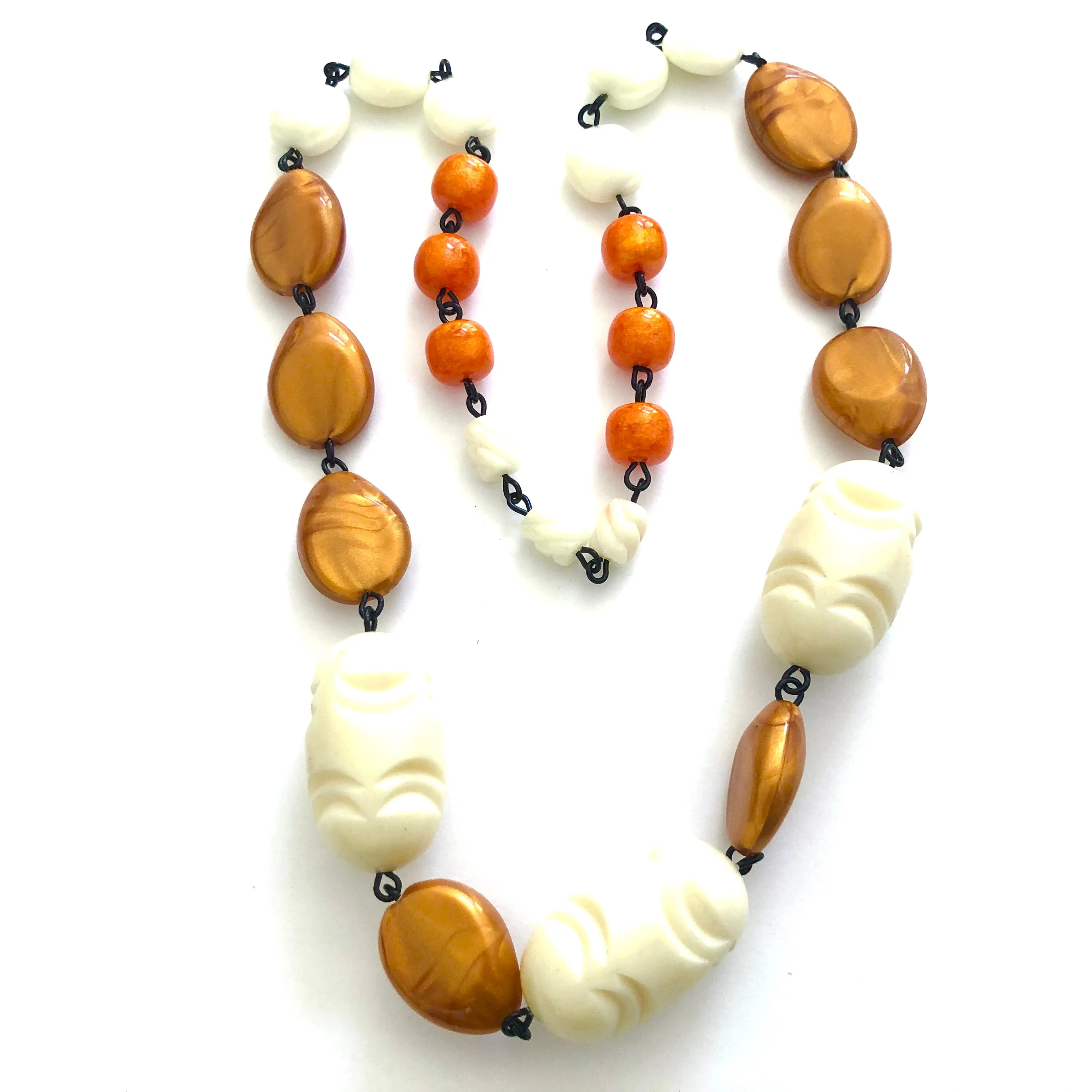 Marbled Copper & Cream Carved Carmen Necklace