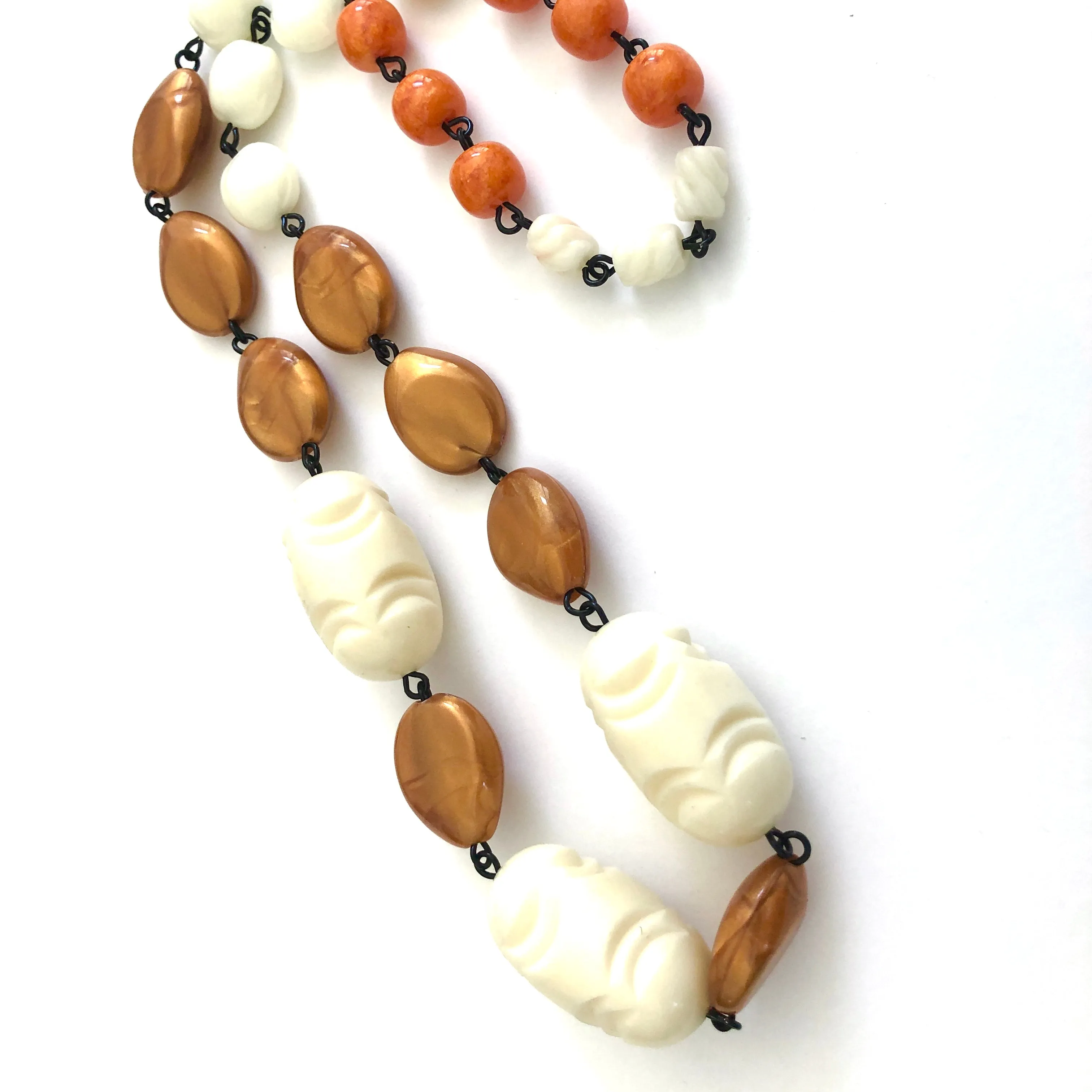Marbled Copper & Cream Carved Carmen Necklace