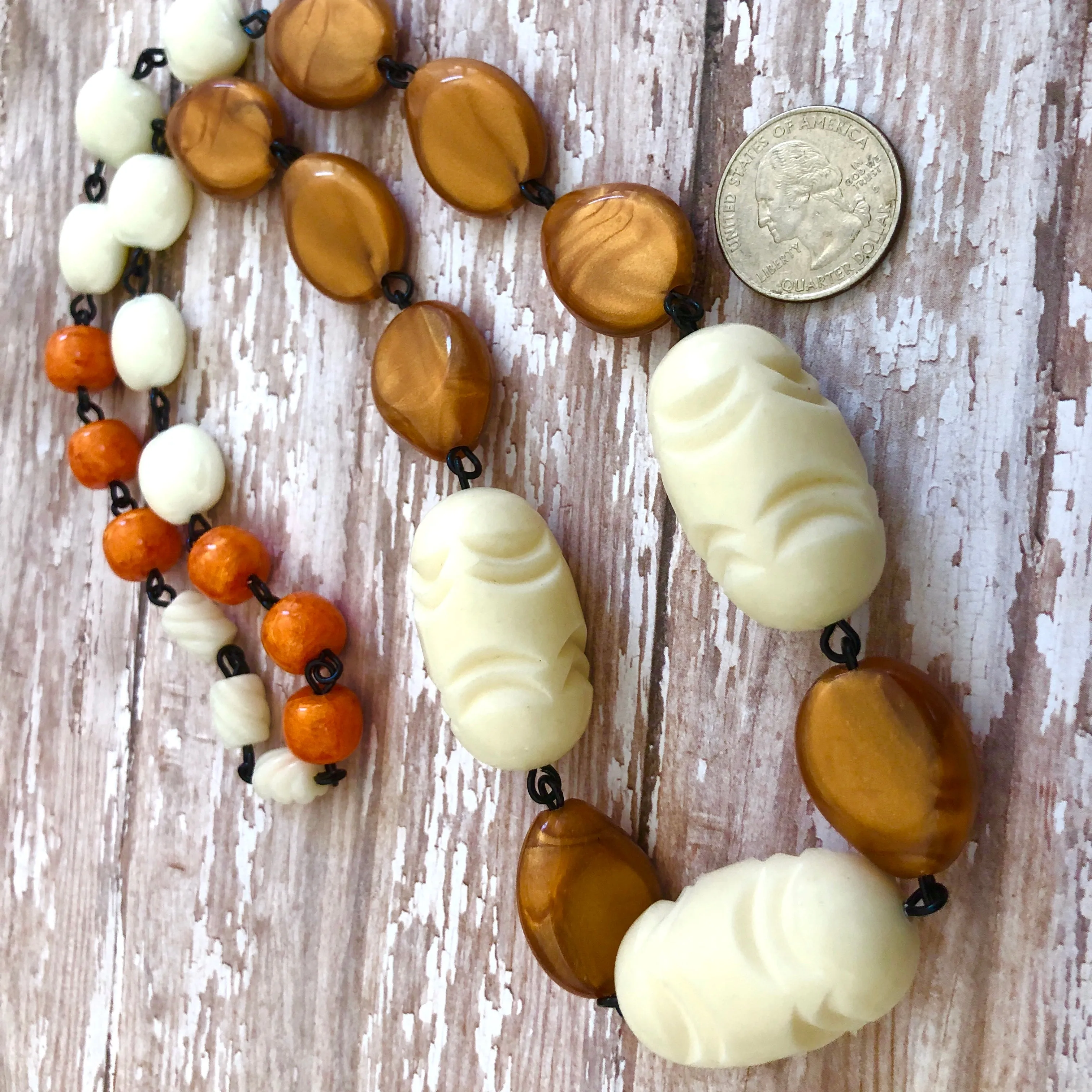 Marbled Copper & Cream Carved Carmen Necklace