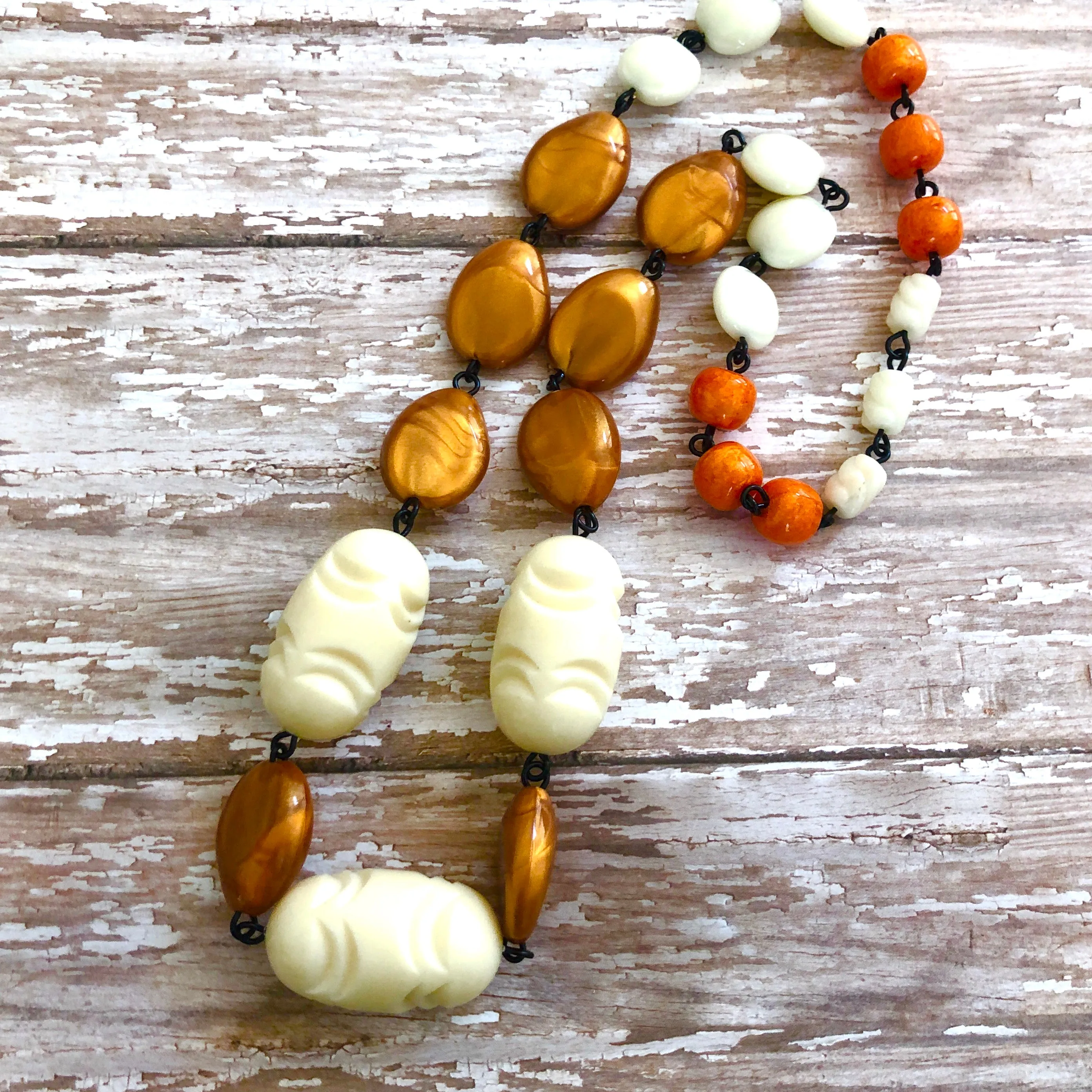 Marbled Copper & Cream Carved Carmen Necklace