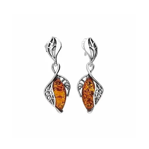 MILENA earrings Silver and Amber Leaf