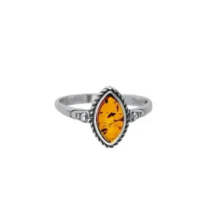 MILENA Elegant Silver OXIDISED Amber Ring