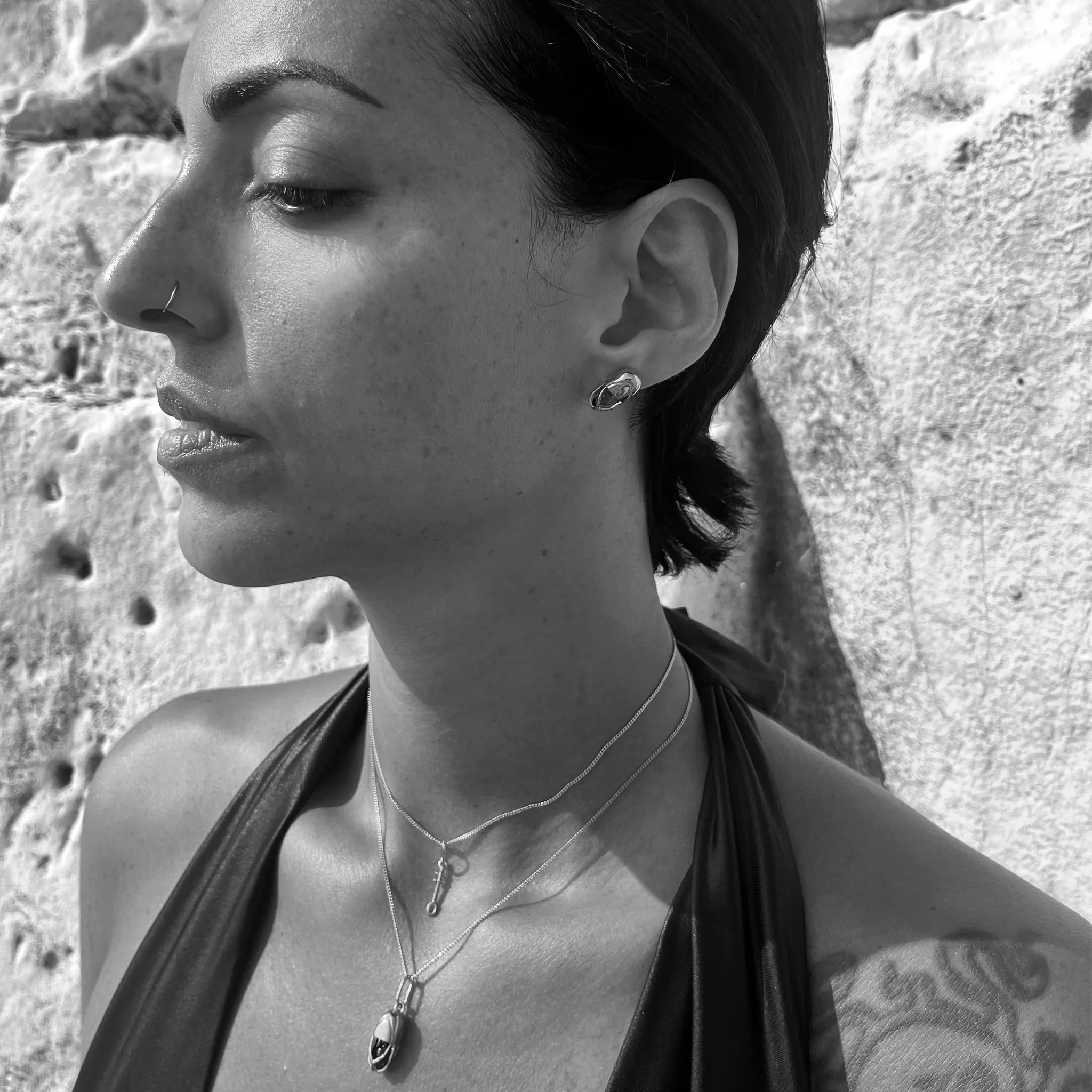 Mini Capsule Crystal Necklace - Black Onyx, Sterling Silver