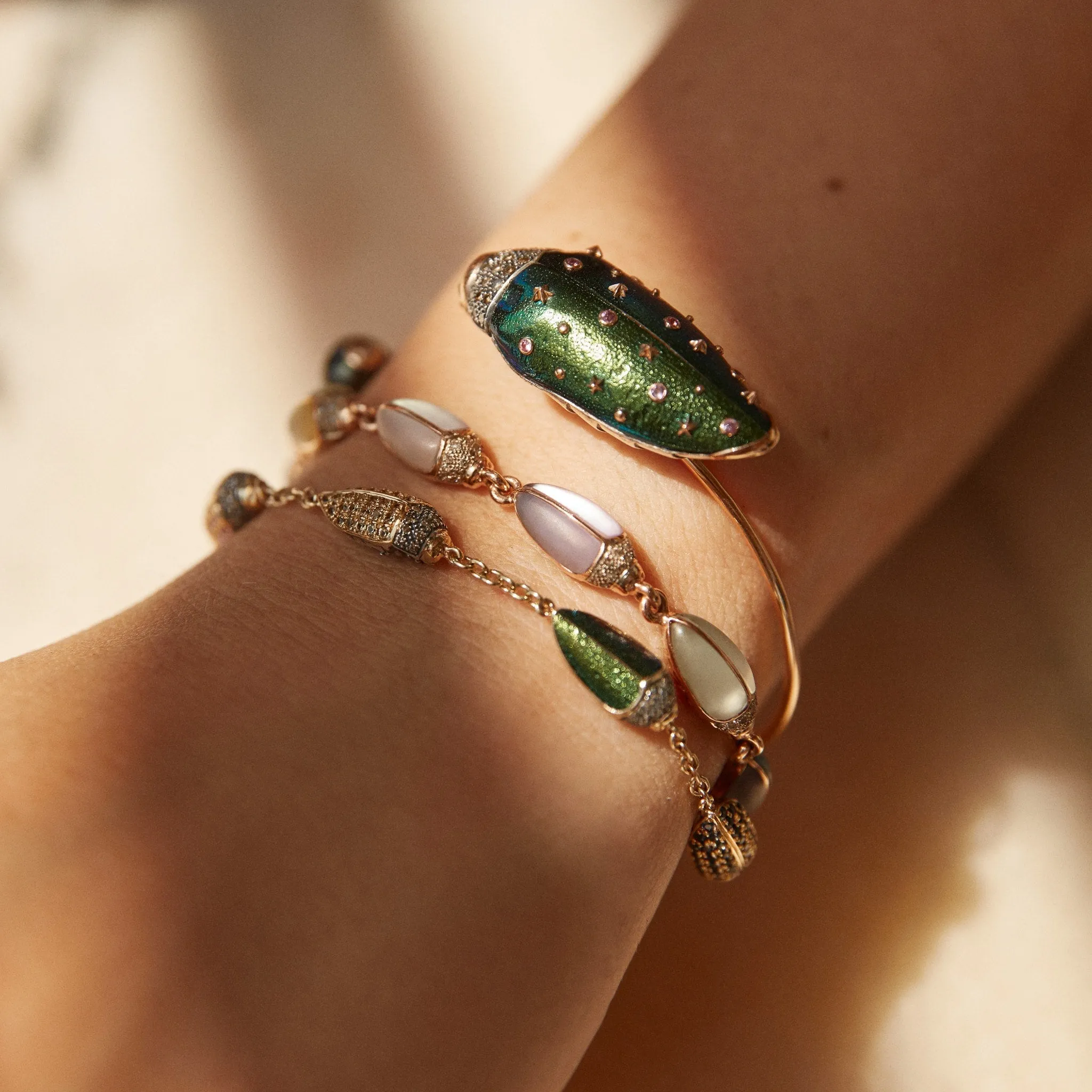 Mini Scarab Eternity 18K Rose Gold Bracelet w. Gemstones