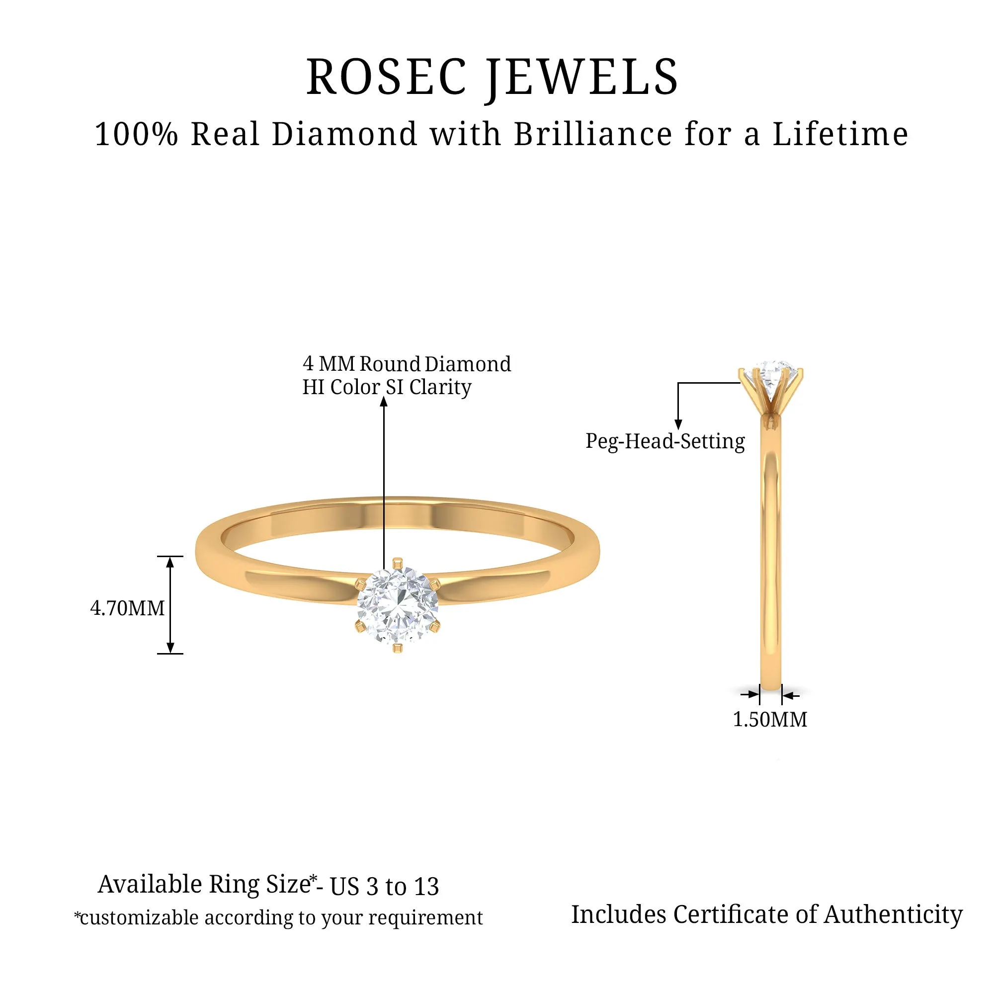 Minimal Round Diamond Solitaire Ring in Gold