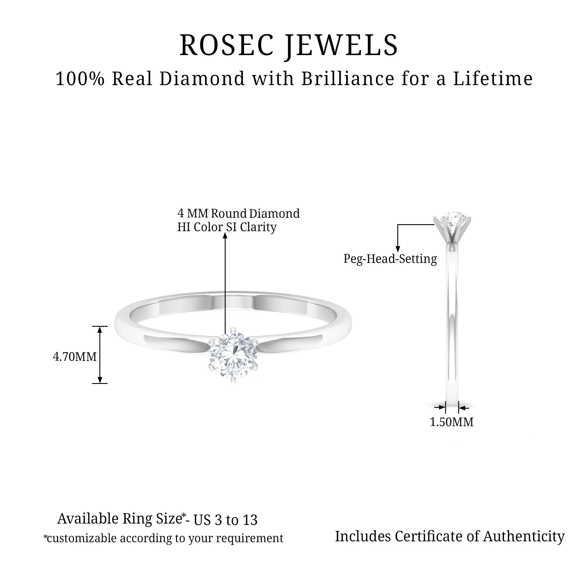 Minimal Round Diamond Solitaire Ring in Gold