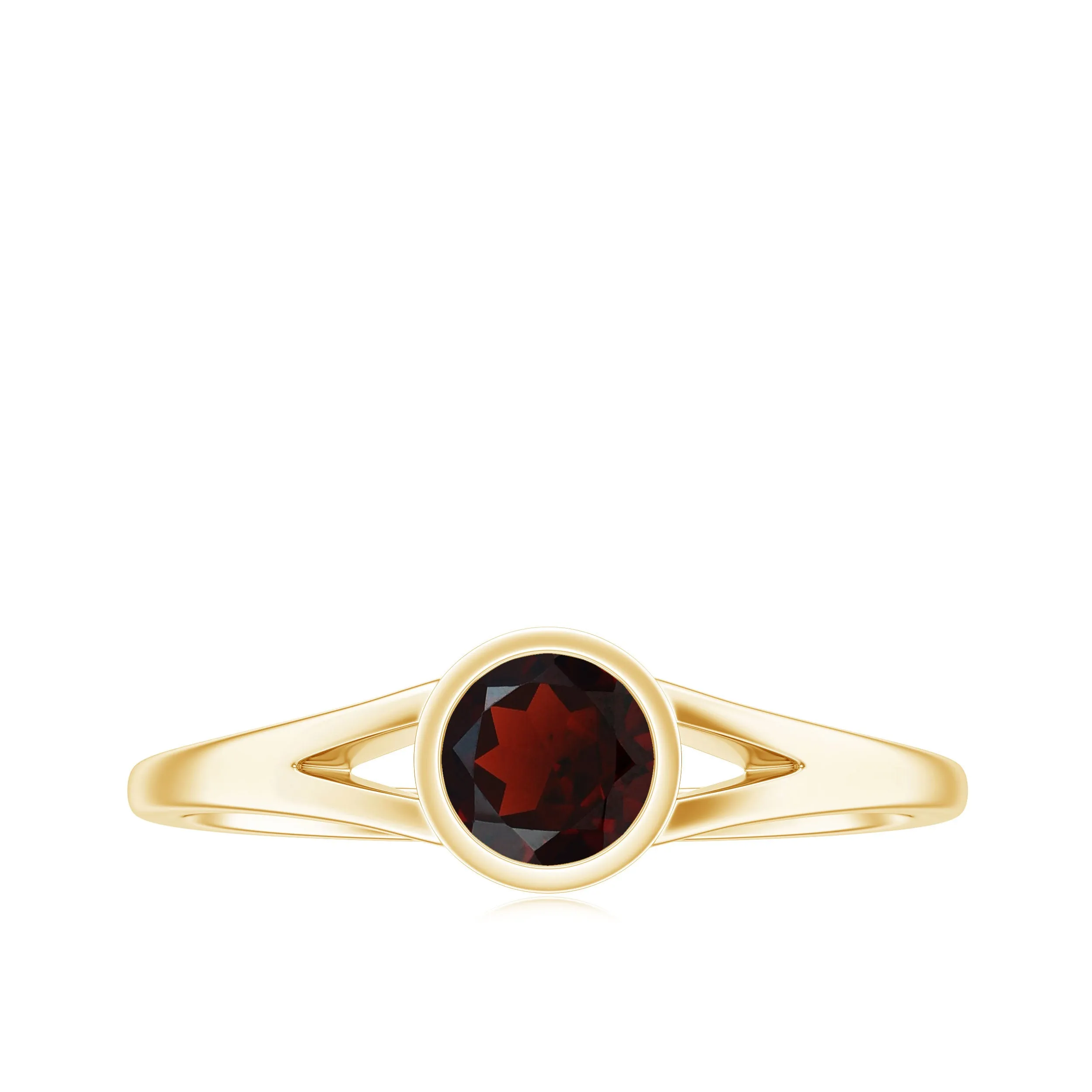 Minimal Round Shape Garnet Solitaire Split Shank Ring