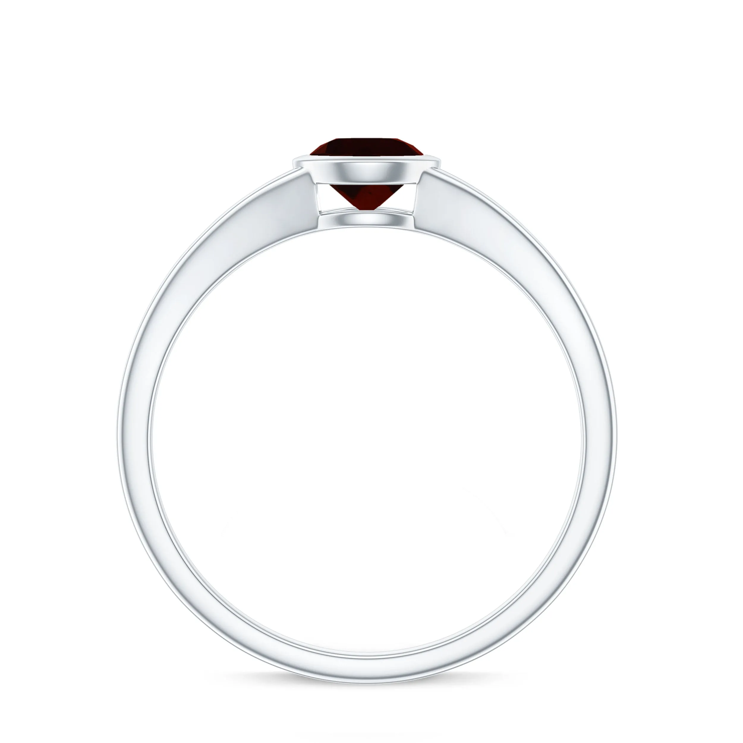 Minimal Round Shape Garnet Solitaire Split Shank Ring