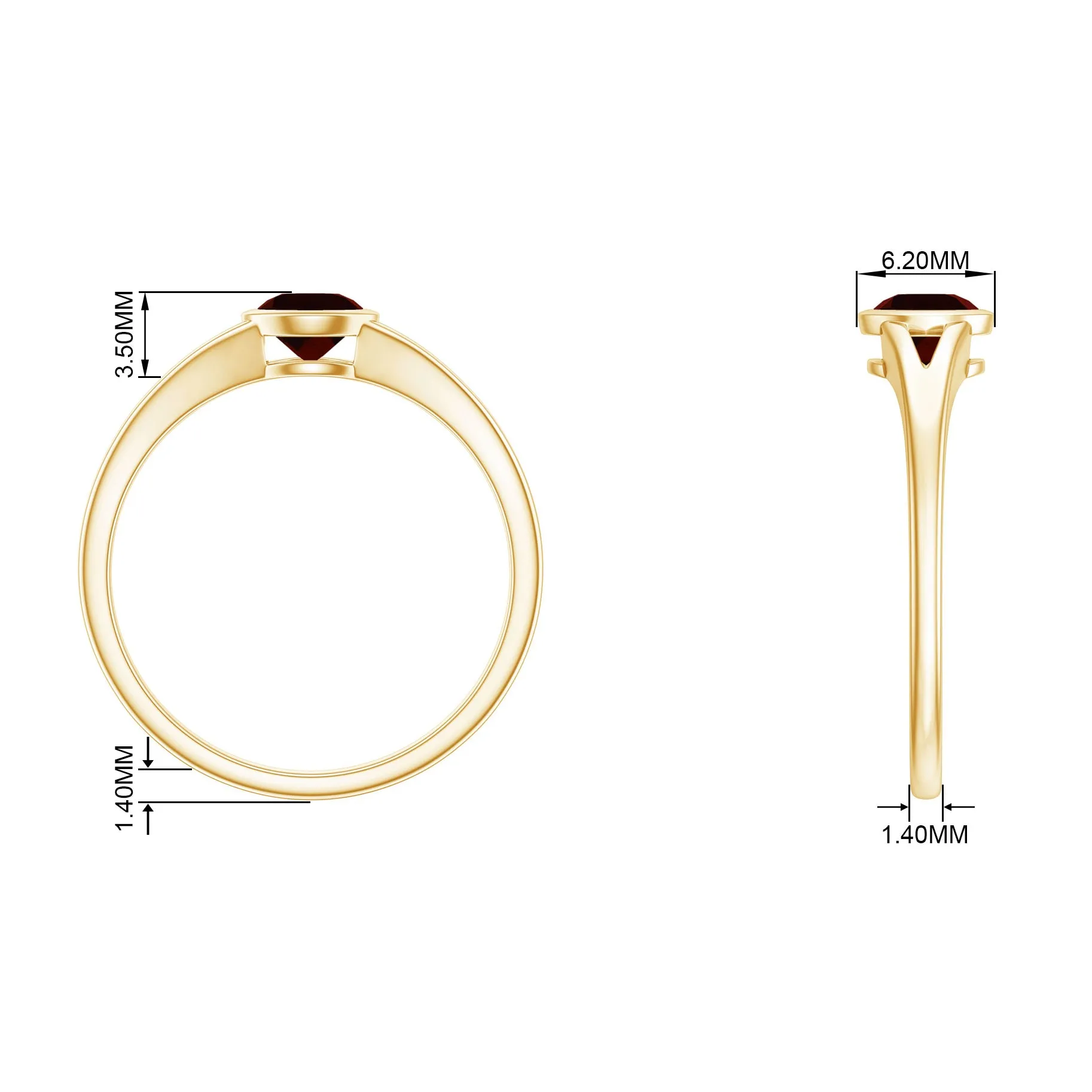 Minimal Round Shape Garnet Solitaire Split Shank Ring